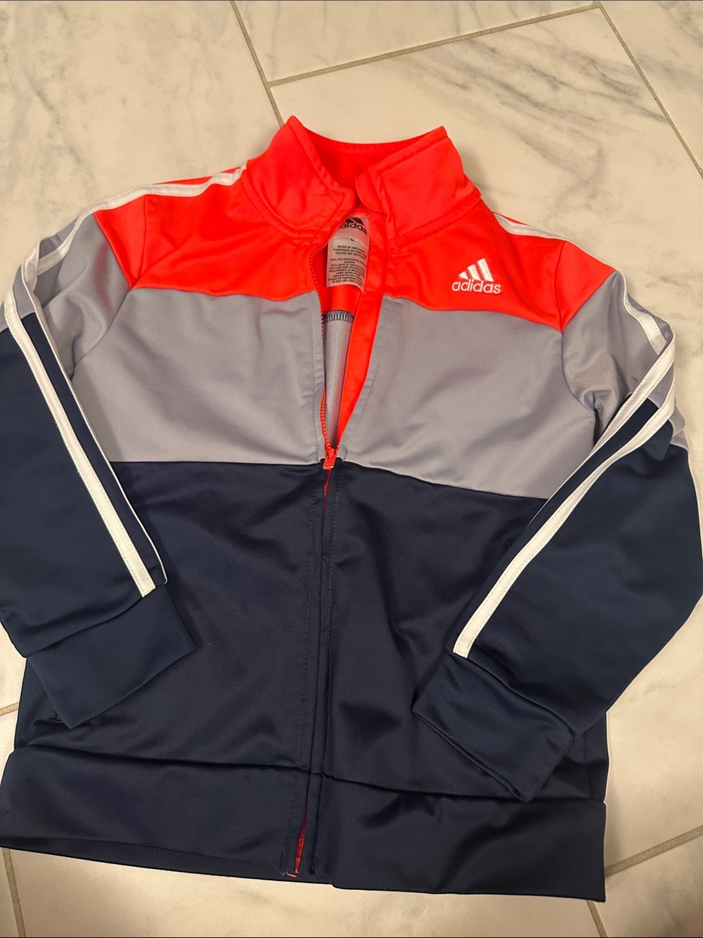 adidas Kids Colorblock Track Jacket - orange, Gray & Navy. Like new size 6
